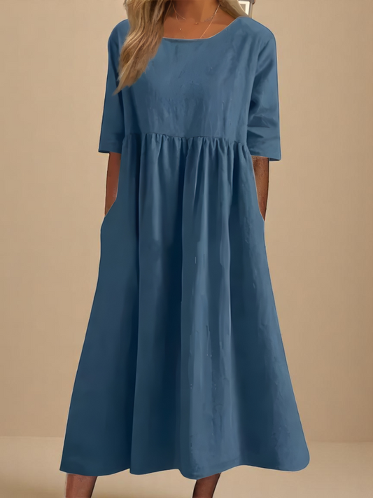 Kim™| Baumwollkleid mit Rundhalsausschnitt und Taillierung - für Leichtigkeit im Alltag