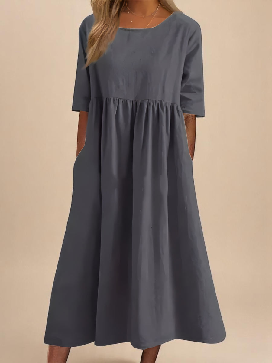 Kim™| Baumwollkleid mit Rundhalsausschnitt und Taillierung - für Leichtigkeit im Alltag