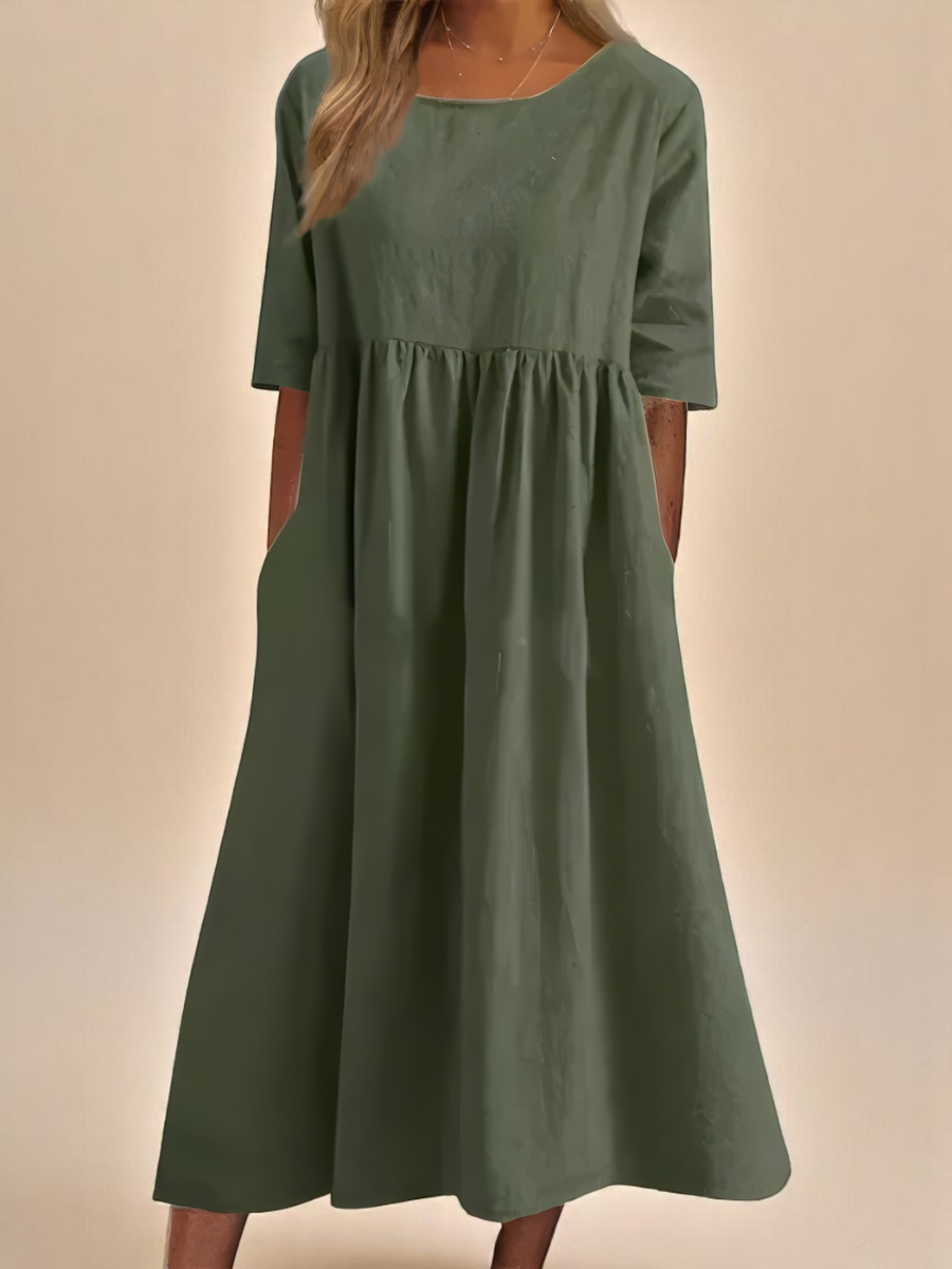 Kim™| Baumwollkleid mit Rundhalsausschnitt und Taillierung - für Leichtigkeit im Alltag